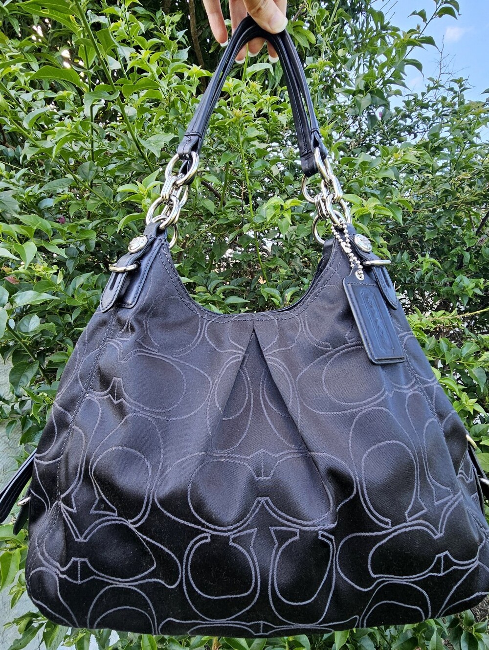 Coach Madison Mia Maggie 16153 Black Op Art Signature Hobo Shoulder Bag